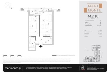 Rzut - Mieszkanie na sprzedaż 2 pokoje o powierzchni 52,21 m² - numer M.2.10 w Marimonte