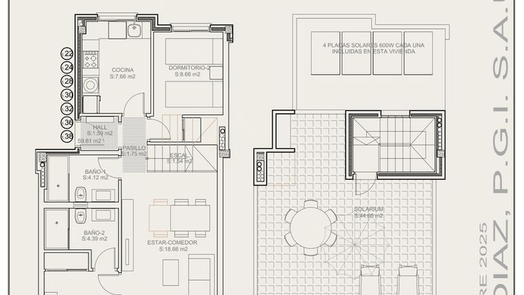Rzut - Mieszkanie na sprzedaż 2 pokoje o powierzchni 59,6 m² - numer T1.38 w Residencial La Isla III