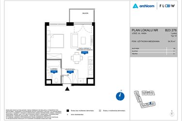 Rzut - Mieszkanie na sprzedaż 1 pokój o powierzchni 34,76 m² - numer B23 276 w Flow - bud. B2 A i bud. B2 B