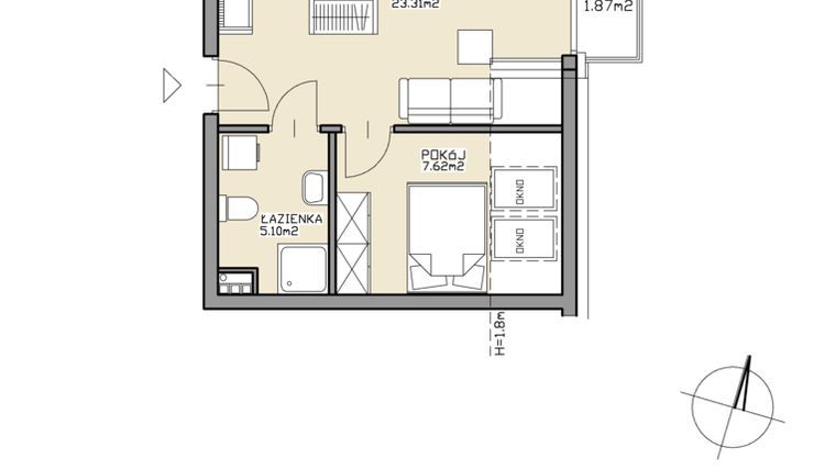 Rzut - Mieszkanie na sprzedaż 2 pokoje o powierzchni 36,03 m² - numer 14 w Apartamenty Zdrój