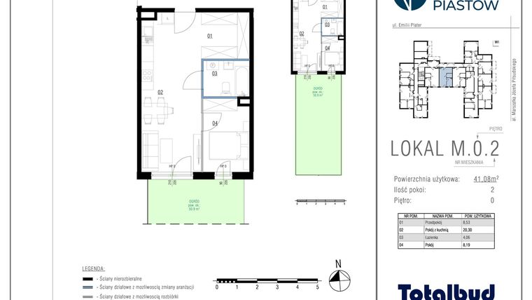 Rzut - Mieszkanie na sprzedaż 2 pokoje o powierzchni 41,08 m² - numer M.0.2 w Viva Piastów