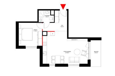 Rzut - Mieszkanie na sprzedaż 2 pokoje o powierzchni 50,57 m² - numer F.1.2 w INSPIRE ETAP V – bud. F, G