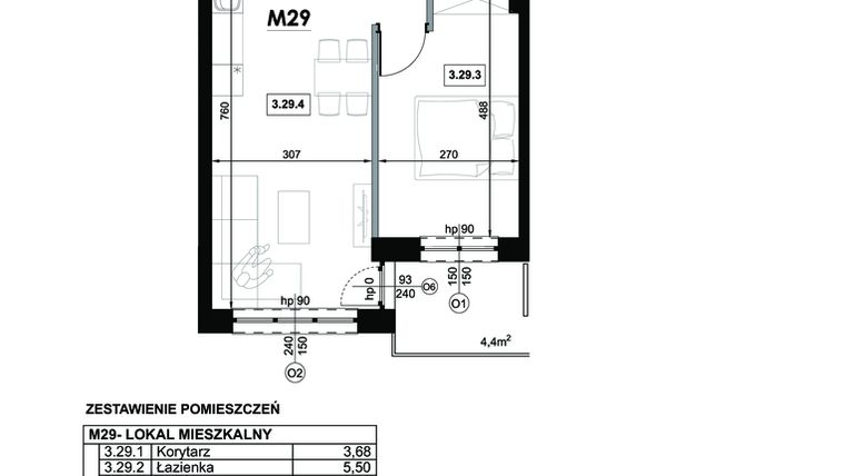 Rzut - Mieszkanie na sprzedaż 2 pokoje o powierzchni 42,78 m² - numer M29 w Miejska Premium II