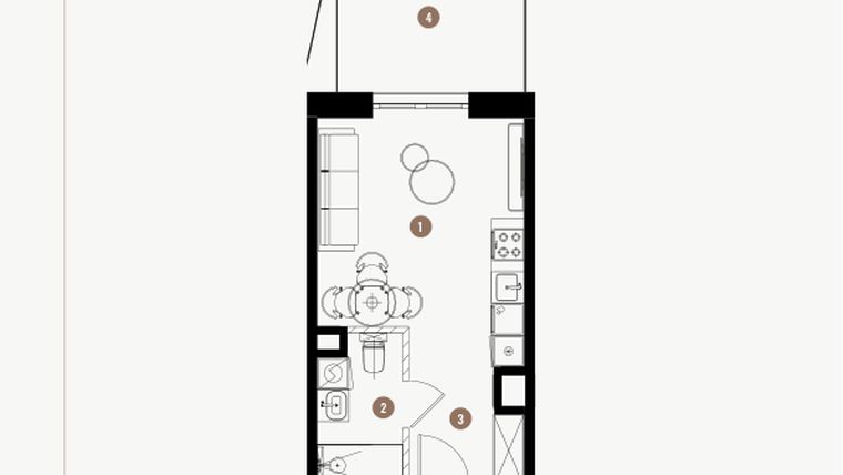 Rzut - Mieszkanie na sprzedaż 1 pokój o powierzchni 25,56 m² - numer 4.08 w WIMA APARTMENTS