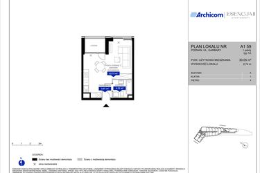Rzut - Mieszkanie na sprzedaż 1 pokój o powierzchni 30,05 m² - numer A1.59 w Apartamenty Esencja II