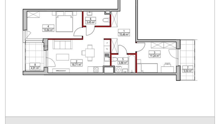 Rzut - Mieszkanie na sprzedaż 3 pokoje o powierzchni 66,58 m² - numer D1.2.1.1 w Nowy Targówek VI
