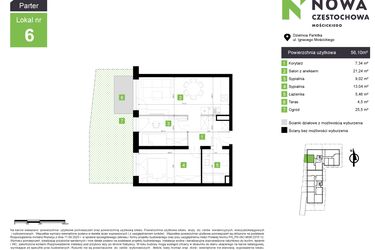 Rzut - Mieszkanie na sprzedaż 3 pokoje o powierzchni 56,1 m² - numer M6 w Nowa Częstochowa Mościckiego