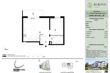 Rzut - Mieszkanie na sprzedaż 2 pokoje o powierzchni 39,02 m² - numer A.1.20 w Bukovo Park