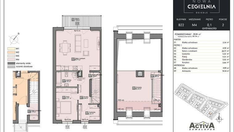 Rzut - Mieszkanie na sprzedaż 3 pokoje o powierzchni 89,06 m² - numer B22M4 w Nowa Cegielnia