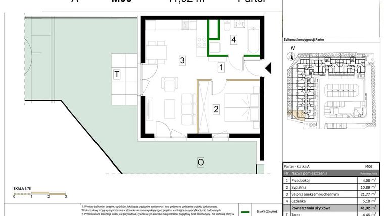 Rzut - Mieszkanie na sprzedaż 2 pokoje o powierzchni 41,92 m² - numer M06 w Zagórskie Tarasy