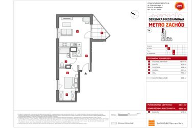 Rzut - Mieszkanie na sprzedaż 2 pokoje o powierzchni 42,74 m² - numer A.43 w Dzielnica Mieszkaniowa Metro Zachód - etap 6