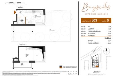 Rzut - Mieszkanie na sprzedaż 2 pokoje o powierzchni 33,51 m² - numer AP.0.3 w Baysuites