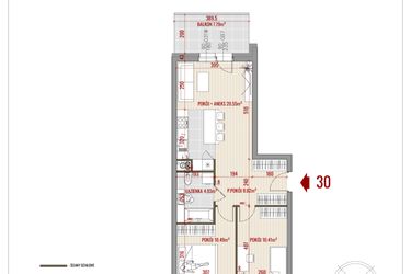 Rzut - Mieszkanie na sprzedaż 3 pokoje o powierzchni 55,2 m² - numer 30 w Zalesie