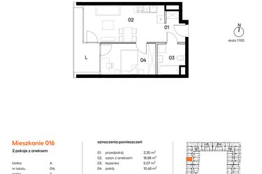 Rzut - Mieszkanie na sprzedaż 2 pokoje o powierzchni 37,93 m² - numer A016 w Miasto Polskich Mistrzów Olimpijskich