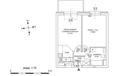 Rzut - Mieszkanie na sprzedaż 2 pokoje o powierzchni 38,98 m² - numer M69 w Osiedle Mała Dziesiąta etap II
