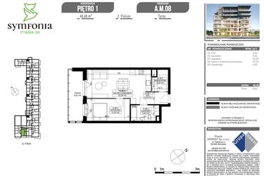 Rzut - Mieszkanie na sprzedaż 2 pokoje o powierzchni 48,48 m² - numer A.8 w Symfonia Ptasia 28