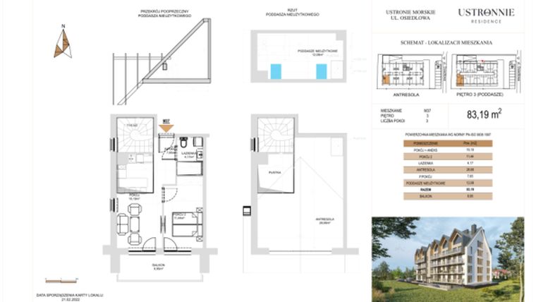 Rzut - Mieszkanie na sprzedaż 3 pokoje o powierzchni 88,82 m² - numer M36 w Ustronnie Residence
