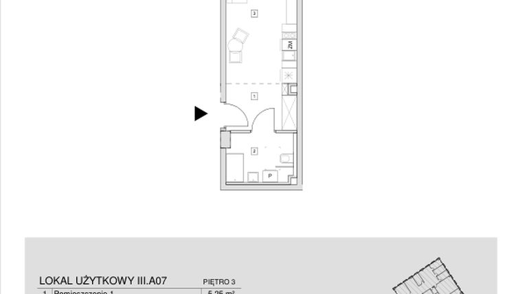 Rzut - Mieszkanie na sprzedaż 1 pokój o powierzchni 27,95 m² - numer III.A.07 w Krakowska 35 - Apartamenty Inwestycyjne