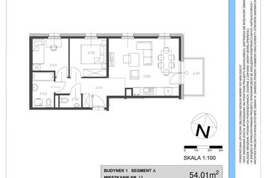Rzut - Mieszkanie na sprzedaż 3 pokoje o powierzchni 54,01 m² - numer A.13 w Osiedle Telimeny etap III
