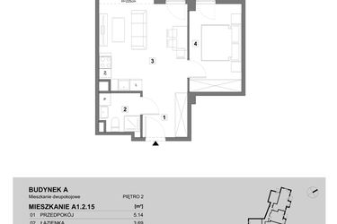 Rzut - Mieszkanie na sprzedaż 2 pokoje o powierzchni 42,98 m² - numer A1.2.15 w ATAL Grabiszyn