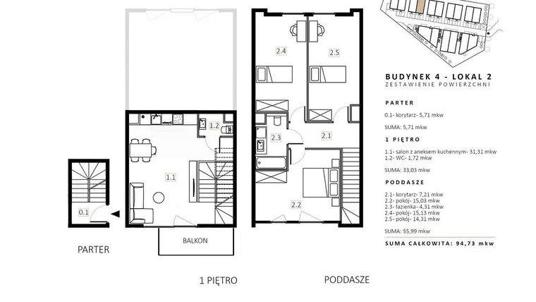 Rzut - Mieszkanie na sprzedaż 3 pokoje o powierzchni 96,1 m² - numer B4/M2 w Wille Estezja