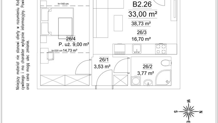 Rzut - Mieszkanie na sprzedaż 2 pokoje o powierzchni 33 m² - numer B2.26 w Osiedle Versus
