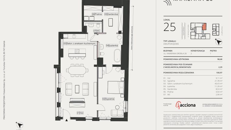 Rzut - Mieszkanie na sprzedaż 2 pokoje o powierzchni 100,97 m² - numer 25 w Kamienna 28