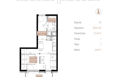 Rzut - Mieszkanie na sprzedaż 1 pokój o powierzchni 27,24 m² - numer SWA/1/25/D w Apartamenty Świeradowska