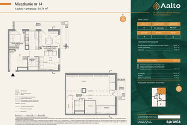 Rzut - Mieszkanie na sprzedaż 1 pokój o powierzchni 94,71 m² - numer F.14 w Aalto