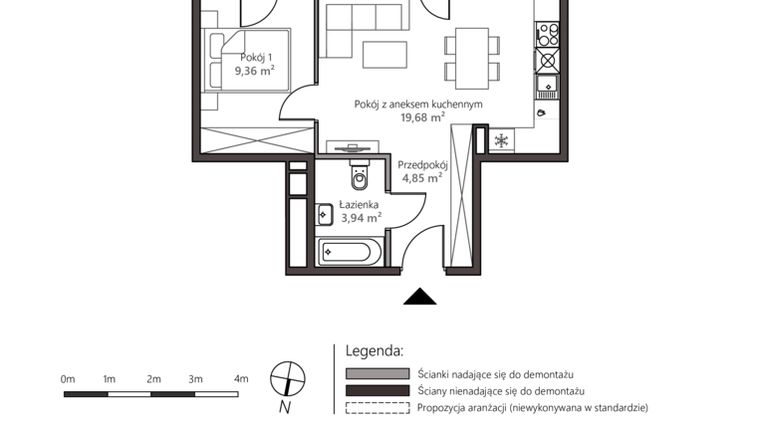 Rzut - Mieszkanie na sprzedaż 2 pokoje o powierzchni 37,83 m² - numer 5B/8 w Nowy Goszyn