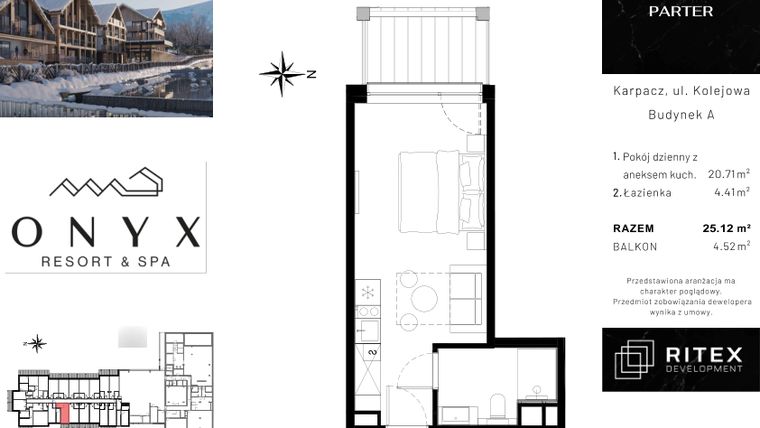 Rzut - Mieszkanie na sprzedaż 1 pokój o powierzchni 25,28 m² - numer NR 0.A6 w Onyx Resort & Spa