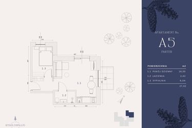 Rzut - Mieszkanie na sprzedaż 3 pokoje o powierzchni 27,02 m² - numer A5 w Rysulówka 70