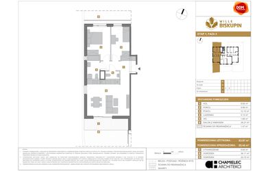 Rzut - Mieszkanie na sprzedaż 3 pokoje o powierzchni 65,44 m² - numer G.3 w Wille Biskupin II