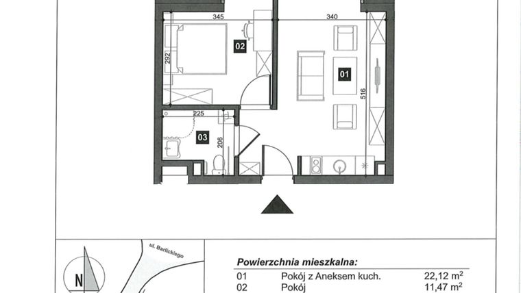 Rzut - Mieszkanie na sprzedaż 2 pokoje o powierzchni 37,6 m² - numer 3 w Słoneczne Świnoujście