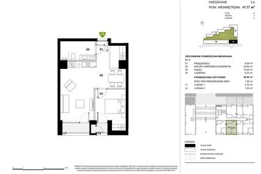 Rzut - Mieszkanie na sprzedaż 2 pokoje o powierzchni 47,77 m² - numer A.1.6 w Kozielska Park