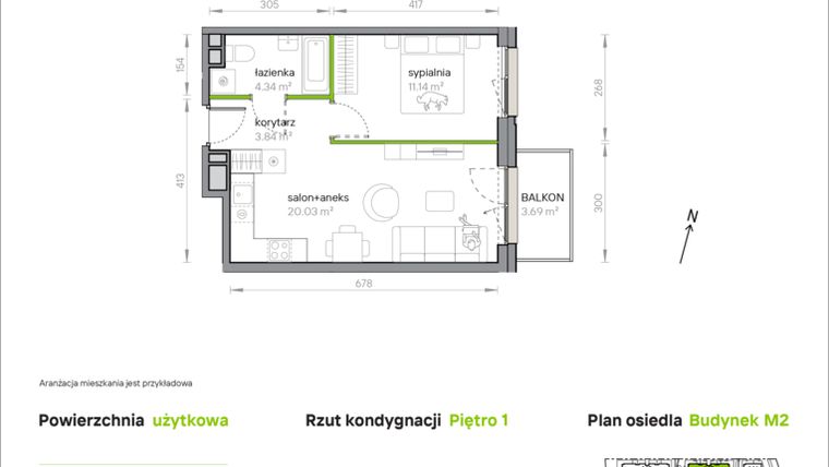 Rzut - Mieszkanie na sprzedaż 2 pokoje o powierzchni 39,35 m² - numer M2/1/1/10 w Przy Parku Vita