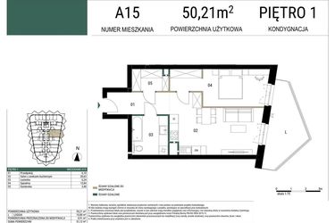 Rzut - Mieszkanie na sprzedaż 2 pokoje o powierzchni 50,21 m² - numer A15 w Drago