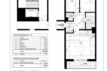 Rzut - Mieszkanie na sprzedaż 3 pokoje o powierzchni 77,04 m² - numer C.110 w Przewóz 4