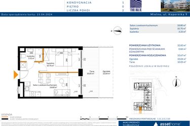 Rzut - Mieszkanie na sprzedaż 2 pokoje o powierzchni 33,67 m² - numer 0.11 w The Blue