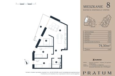Rzut - Mieszkanie na sprzedaż 4 pokoje o powierzchni 72,75 m² - numer M8 w Pratum Apartamenty Etap I