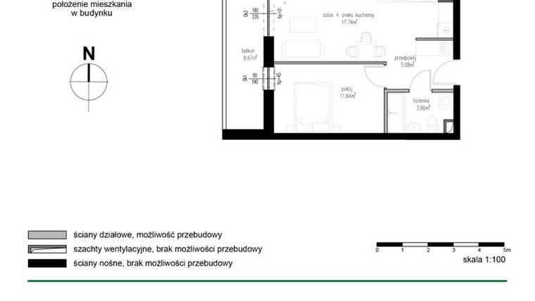 Rzut - Mieszkanie na sprzedaż 2 pokoje o powierzchni 38,32 m² - numer M15 w Wędrowna