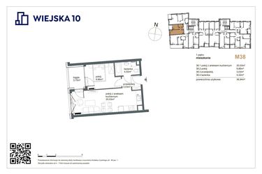 Rzut - Mieszkanie na sprzedaż 2 pokoje o powierzchni 36,94 m² - numer 38 w Wiejska 10