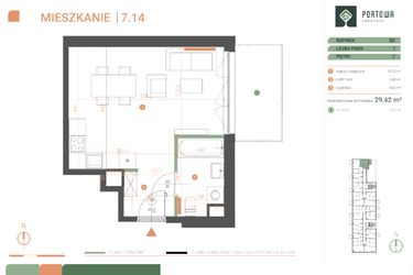 Rzut - Mieszkanie na sprzedaż 1 pokój o powierzchni 29,42 m² - numer M.07.14 w Casa Feliz Portowa