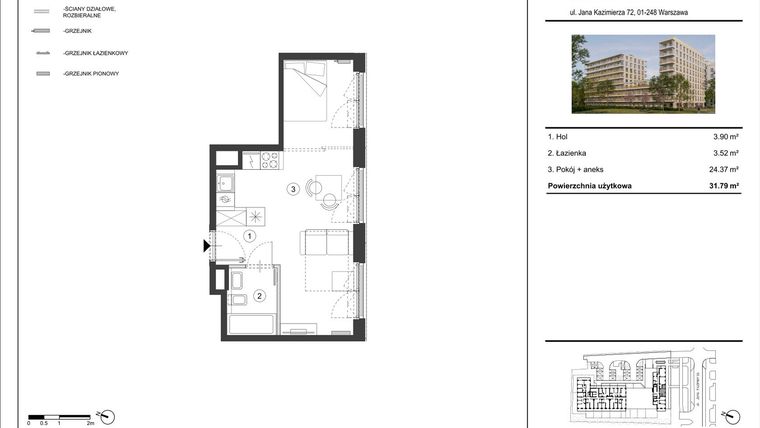 Rzut - Mieszkanie na sprzedaż 1 pokój o powierzchni 31,79 m² - numer 37 w Westo Wola
