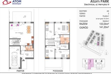 Rzut - Dom na sprzedaż 5 pokoi o powierzchni 133,04 m² - numer A4/2 w ATOM Park