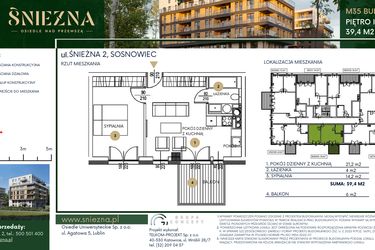 Rzut - Mieszkanie na sprzedaż 2 pokoje o powierzchni 39,4 m² - numer A35 w Śnieżna - Osiedle nad Przemszą