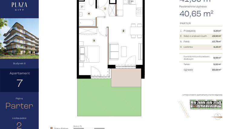Rzut - Mieszkanie na sprzedaż 2 pokoje o powierzchni 41,59 m² - numer B6M7 w Plaza City