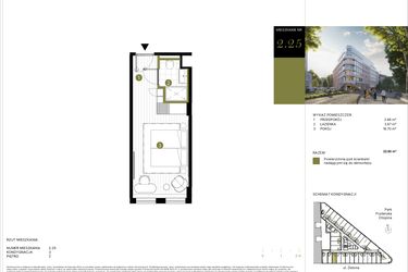 Rzut - Mieszkanie na sprzedaż 1 pokój o powierzchni 22,85 m² - numer 225 w Y3 Signature Hotel