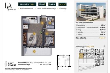Rzut - Mieszkanie na sprzedaż 2 pokoje o powierzchni 54,61 m² - numer M4.6 w La Vie Art