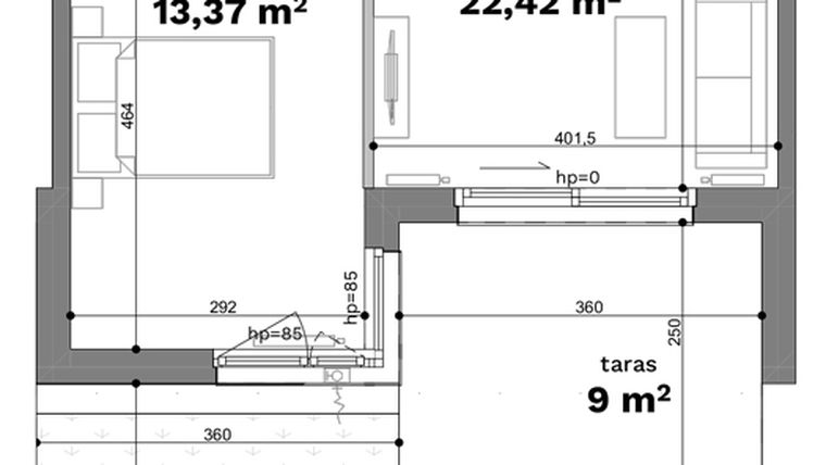 Rzut - Mieszkanie na sprzedaż 2 pokoje o powierzchni 47,02 m² - numer C1-3 w Forma Otwarta etap C